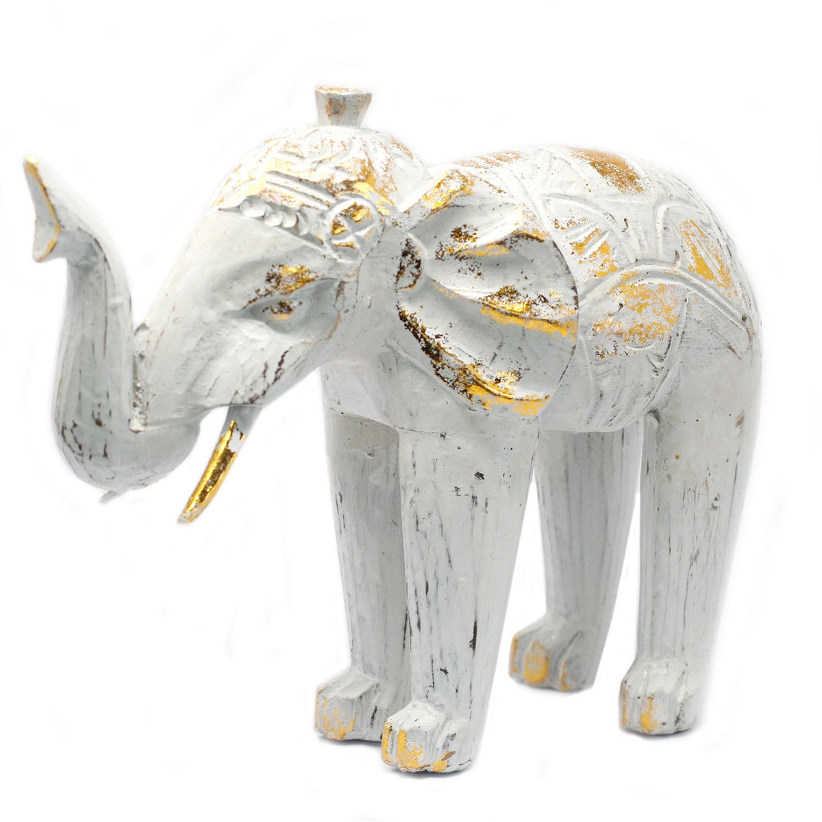 Geschnitzter Elefant aus Holz – Weißgold