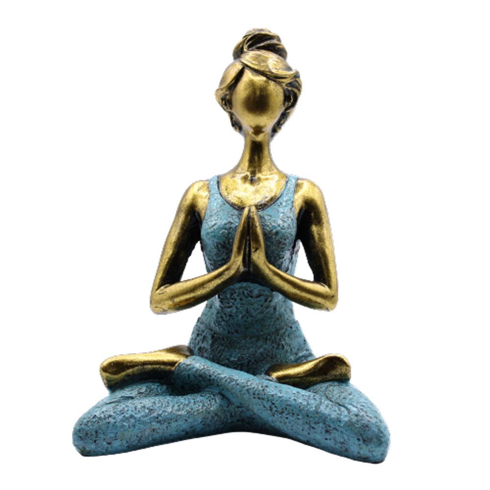 Yoga-Frauenfigur - Bronze & Türkis 24 cm