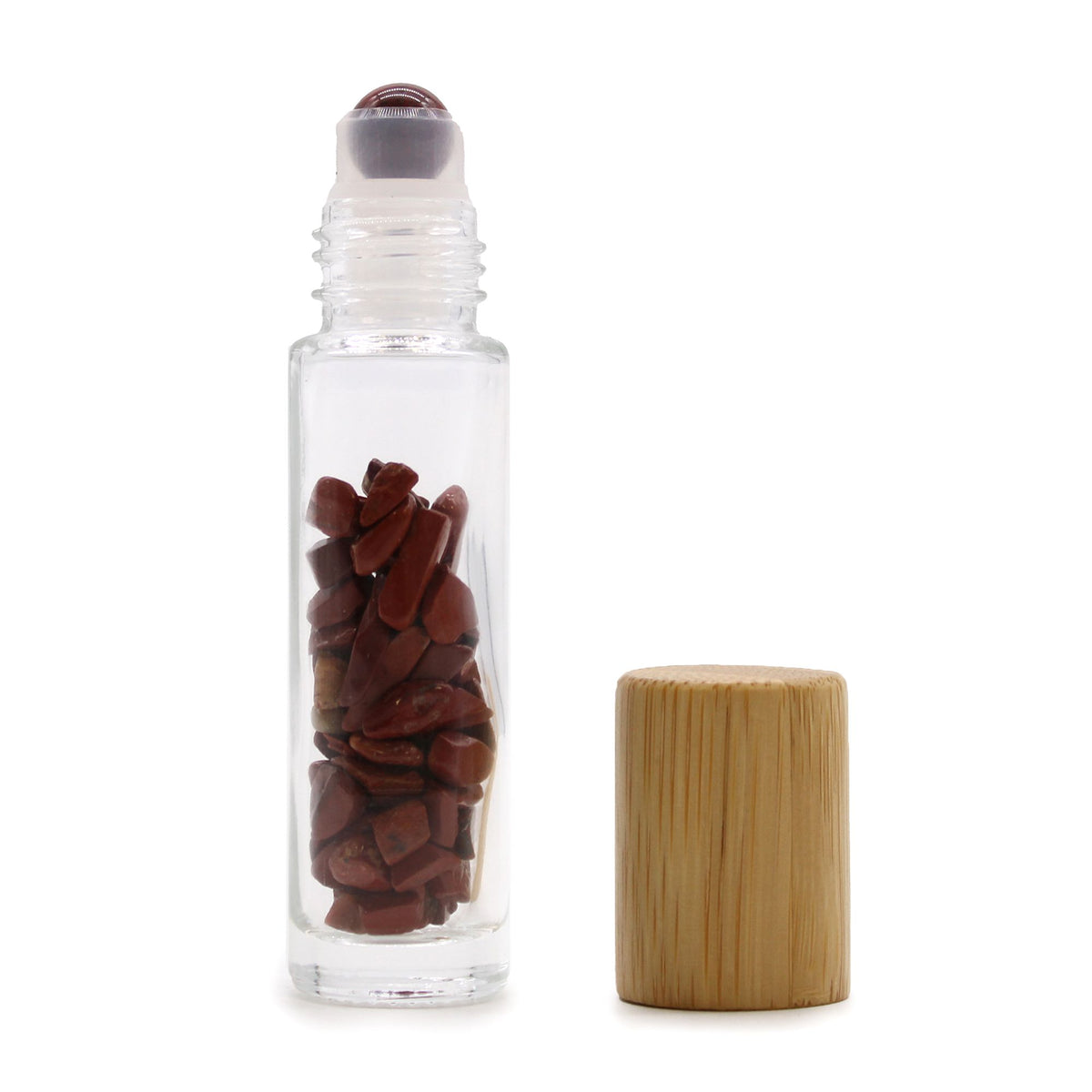 Edelstein-Rollerflasche für ätherische Öle - Roter Jaspis - Holzdeckel