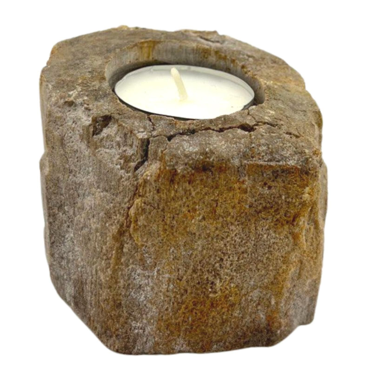 Porta-velas em madeira petrificada - simples e baixo