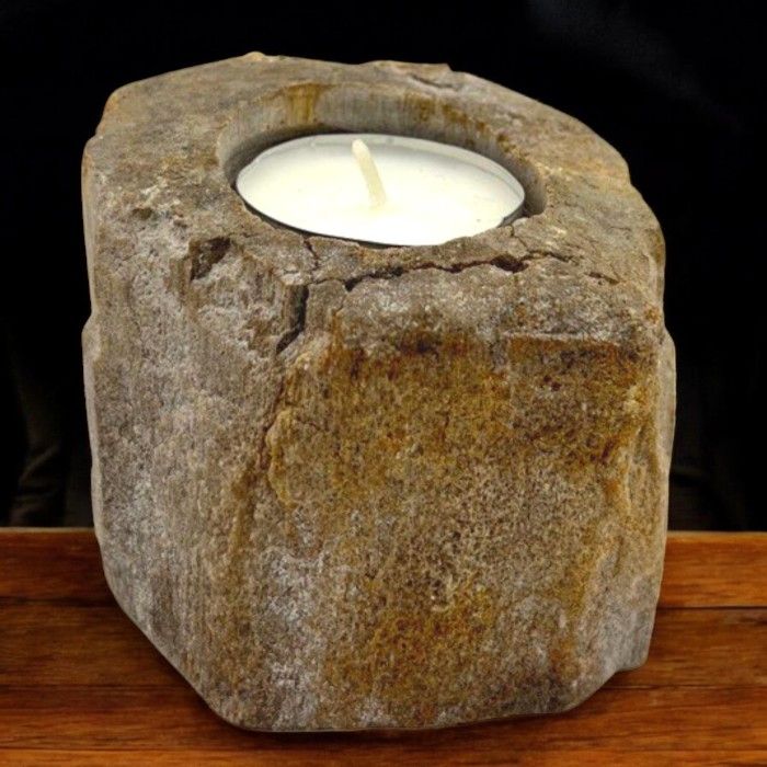 Porta-velas em madeira petrificada - simples e baixo